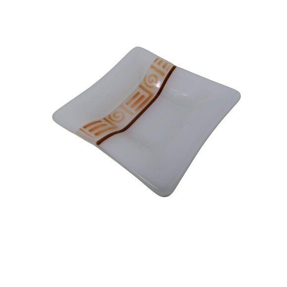 Artist signed (Gayle "12) Art Glass Ashtray / Trinket / Key Dish- Square with Gr - Picture 3 of 3